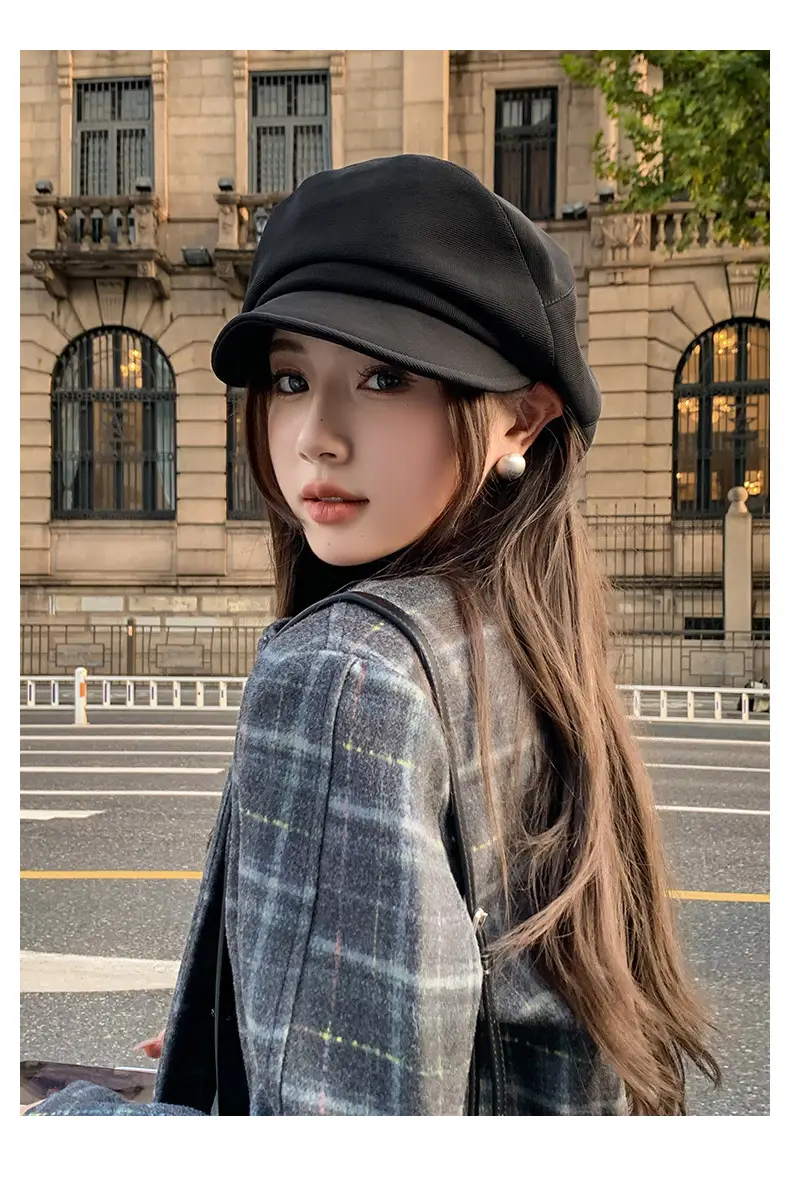 Black British Style Octagonal Beret Hat for Women — feature 29