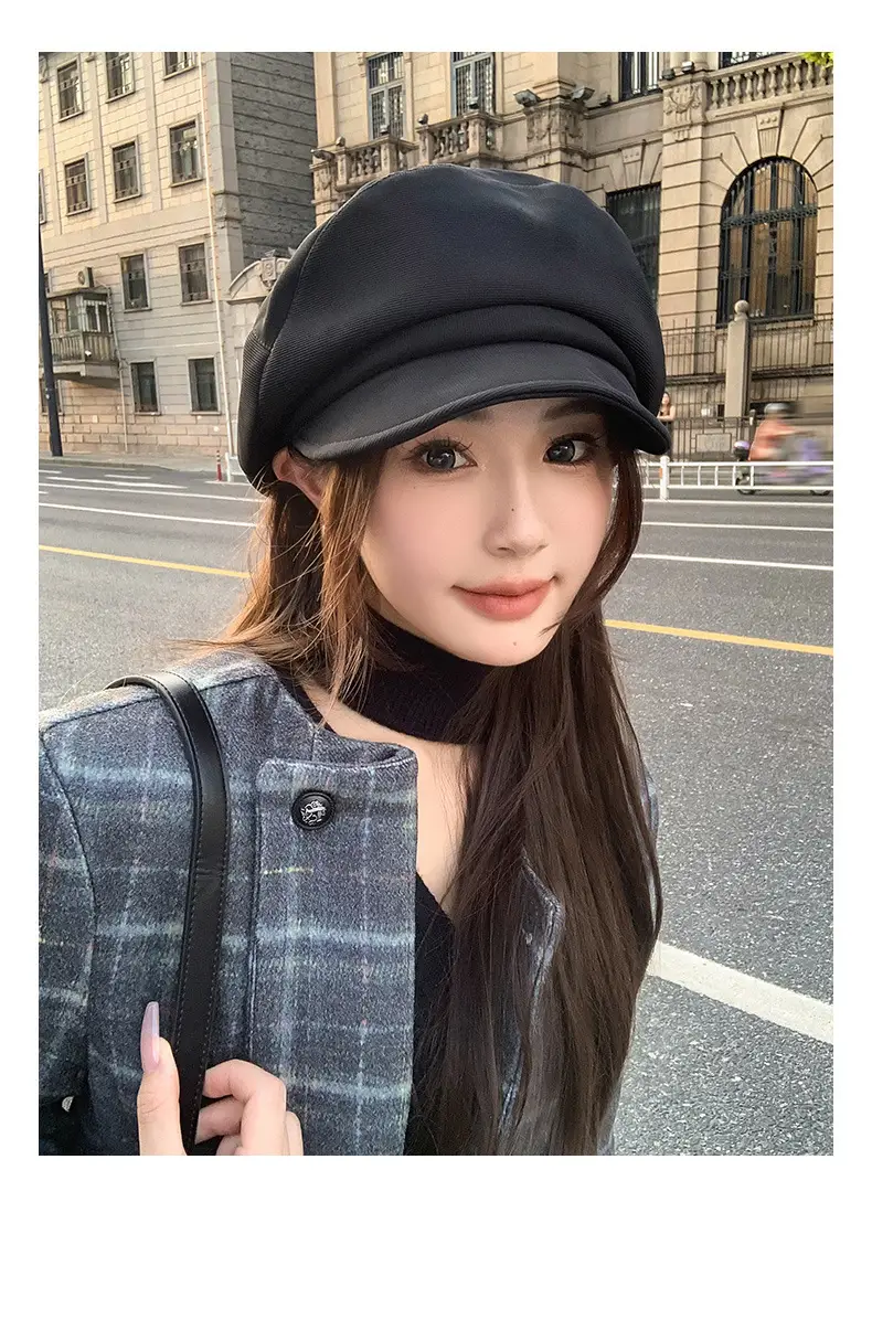 Black British Style Octagonal Beret Hat for Women — feature 30