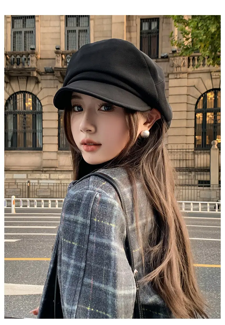 Black British Style Octagonal Beret Hat for Women — feature 6