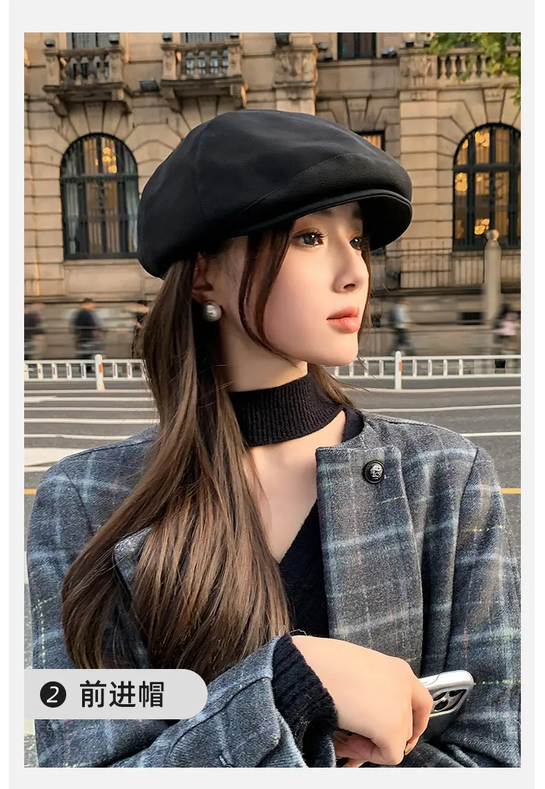 Black British Style Octagonal Beret Hat for Women — feature 9