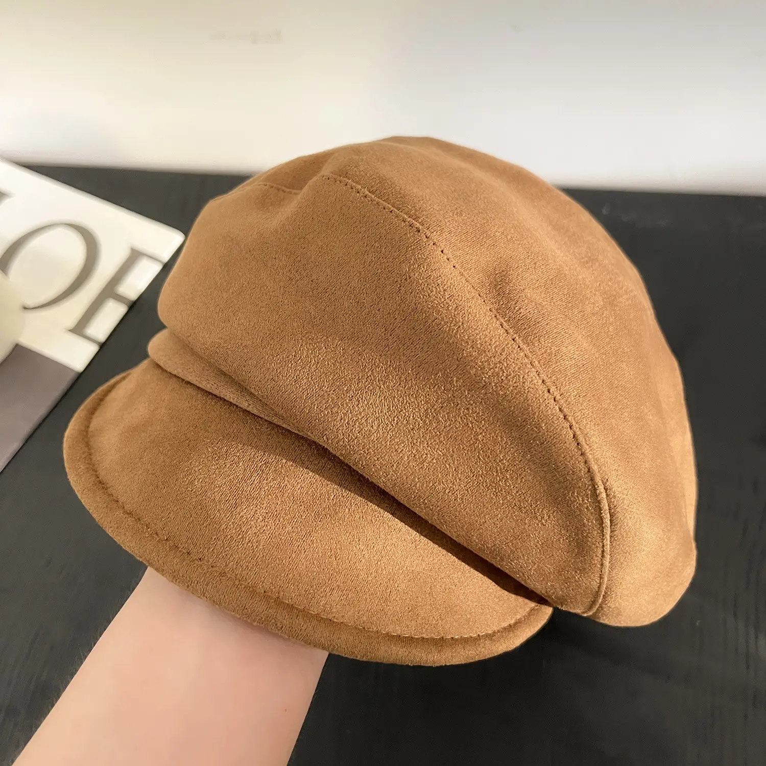 Black British Style Octagonal Beret Hat for Women - Image 4