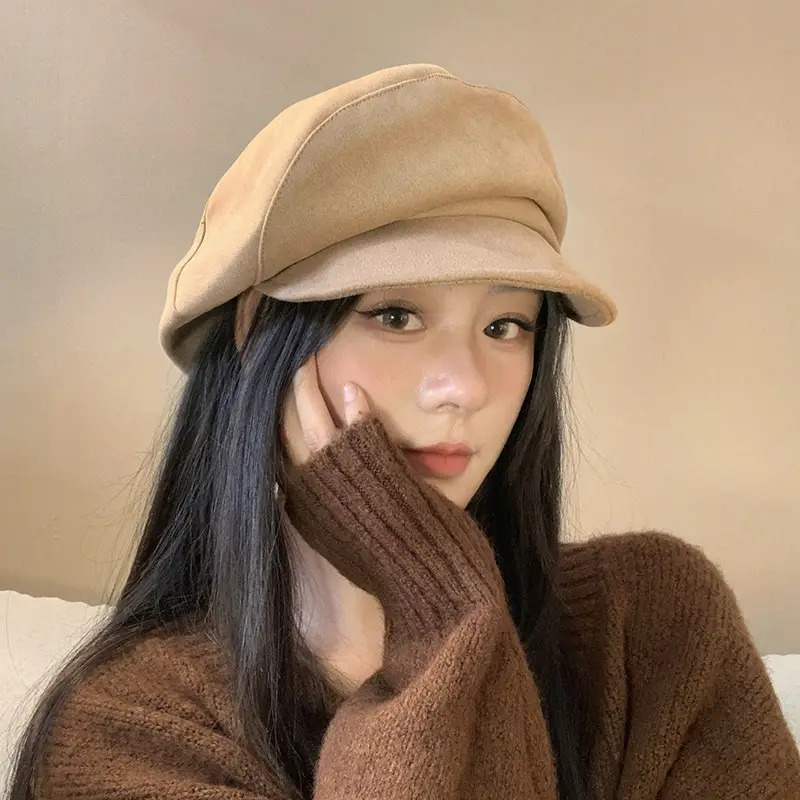 Black British Style Octagonal Beret Hat for Women - Image 5
