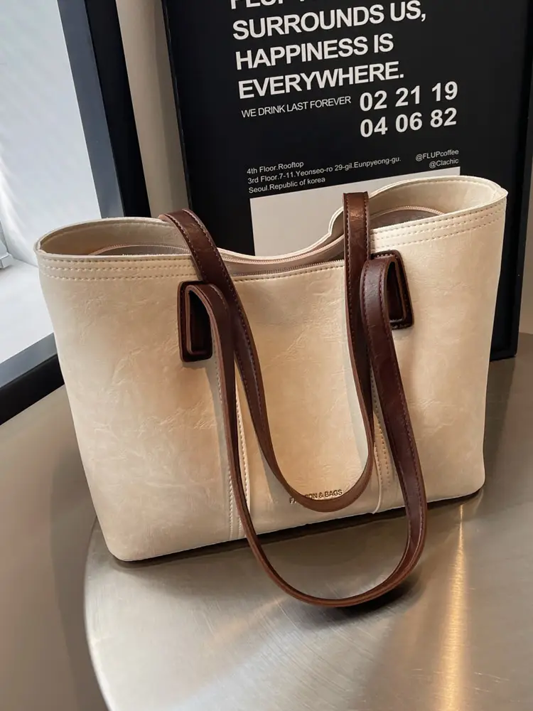 Large Capacity Women's Brown Leather Tote Bag - Image 5