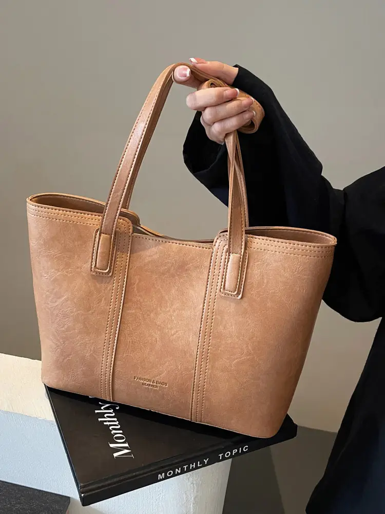 Large Capacity Women's Brown Leather Tote Bag - Image 7