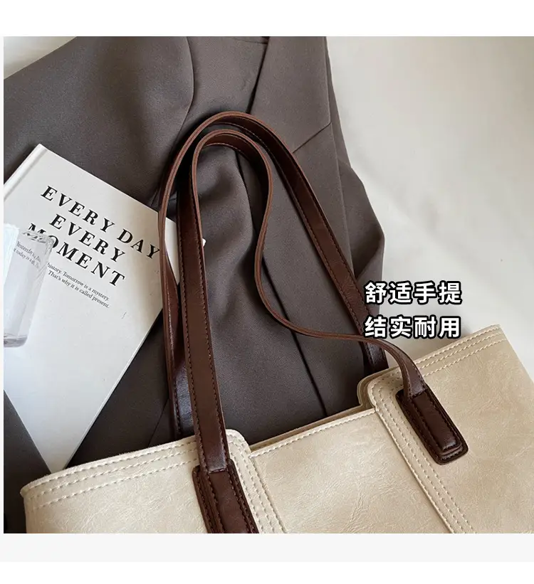 Large Capacity Women's Brown Leather Tote Bag — feature 4