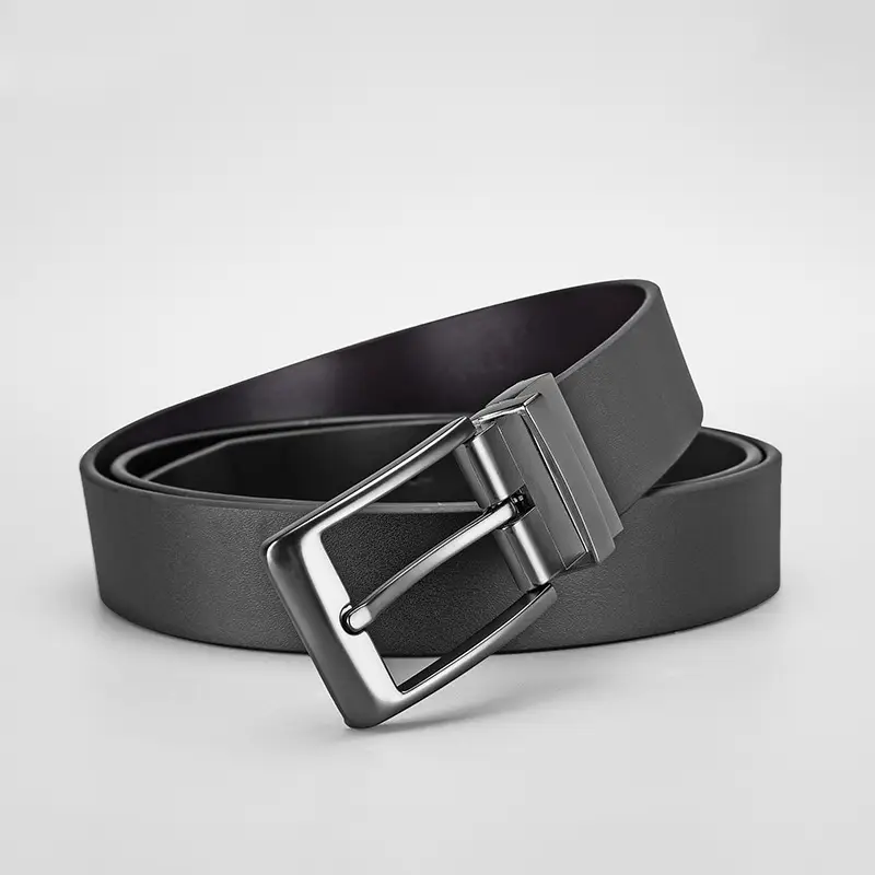 Men's Black Genuine Leather Rotatable Buckle Belt - Image 3