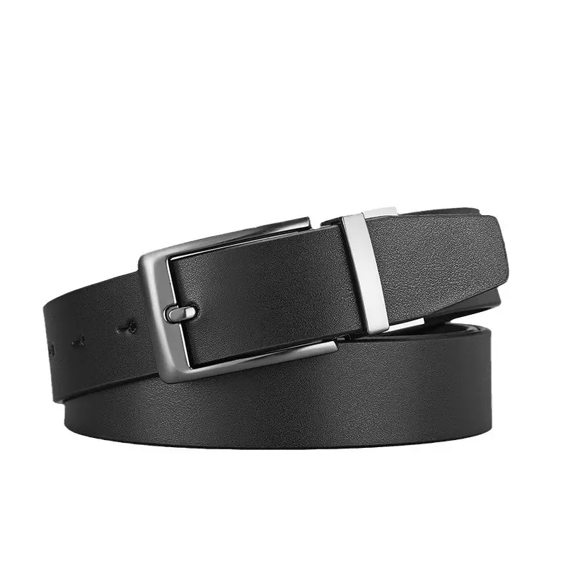 Men's Black Genuine Leather Rotatable Buckle Belt - Image 6