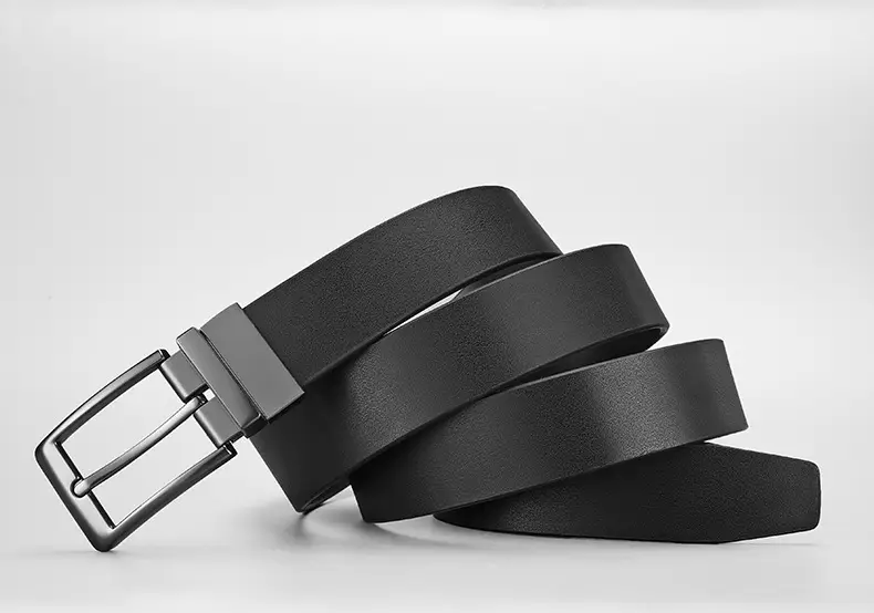 Men's Black Genuine Leather Rotatable Buckle Belt — feature 2