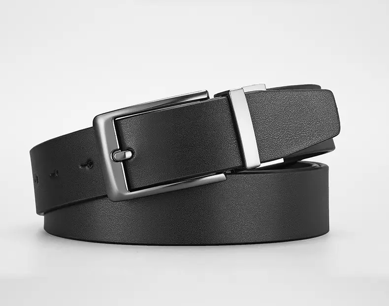 Men's Black Genuine Leather Rotatable Buckle Belt — feature 3