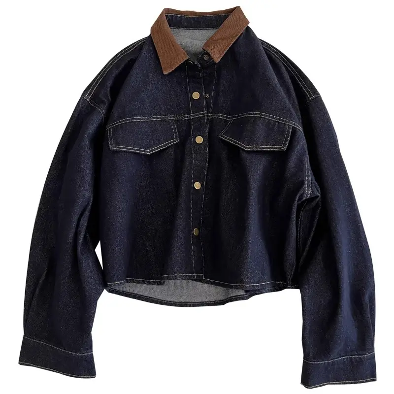 Korean Style Dark Blue Lapel Coat Women Loose Coat
