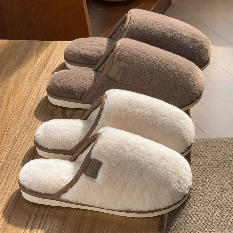 Amazon Slippers Winter Plush Cross Belt Slippers Cotton Indoor Warm Extras Mao Mao Slippers Women Imitation Rabbit Fur Slippers