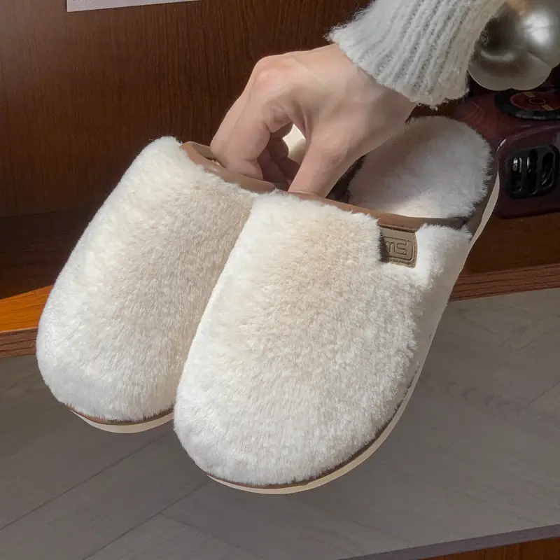 Amazon Slippers Winter Plush Cross Belt Slippers Cotton Indoor Warm Extras Mao Mao Slippers Women Imitation Rabbit Fur Slippers