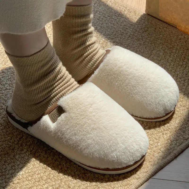 Amazon Slippers Winter Plush Cross Belt Slippers Cotton Indoor Warm Extras Mao Mao Slippers Women Imitation Rabbit Fur Slippers