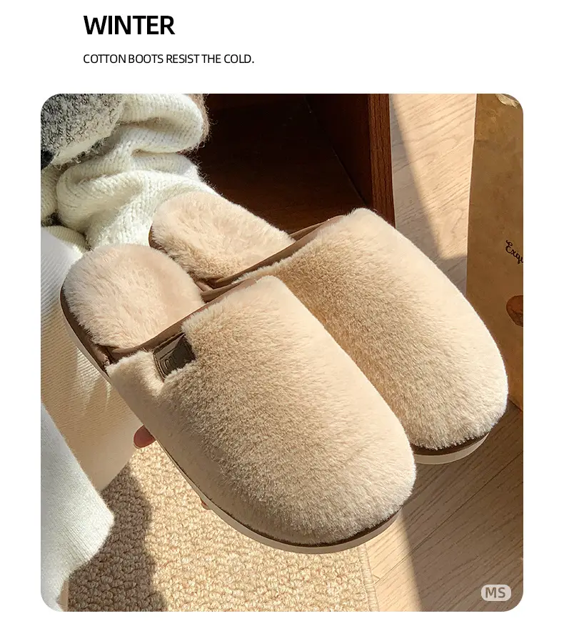 Amazon Slippers Winter Plush Cross Belt Slippers Cotton Indoor Warm Extras Mao Mao Slippers Women Imitation Rabbit Fur Slippers — feature 4