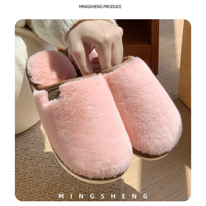 Amazon Slippers Winter Plush Cross Belt Slippers Cotton Indoor Warm Extras Mao Mao Slippers Women Imitation Rabbit Fur Slippers — feature 6