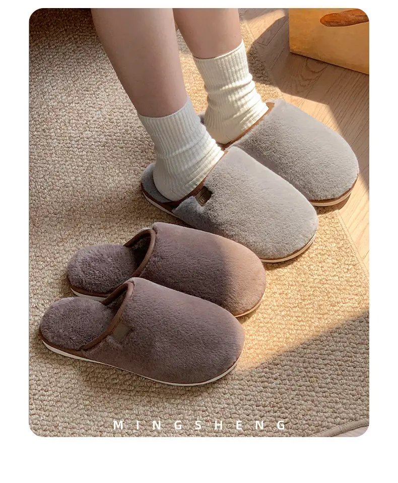 Amazon Slippers Winter Plush Cross Belt Slippers Cotton Indoor Warm Extras Mao Mao Slippers Women Imitation Rabbit Fur Slippers — feature 9