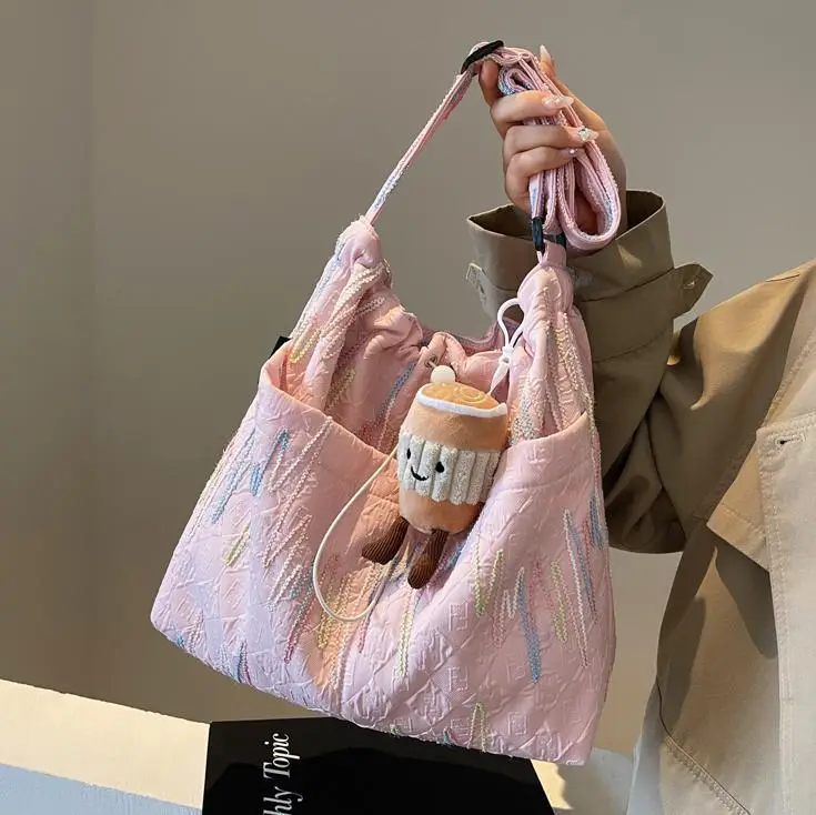 Casual Pink Embroidered Crossbody Bag for Women