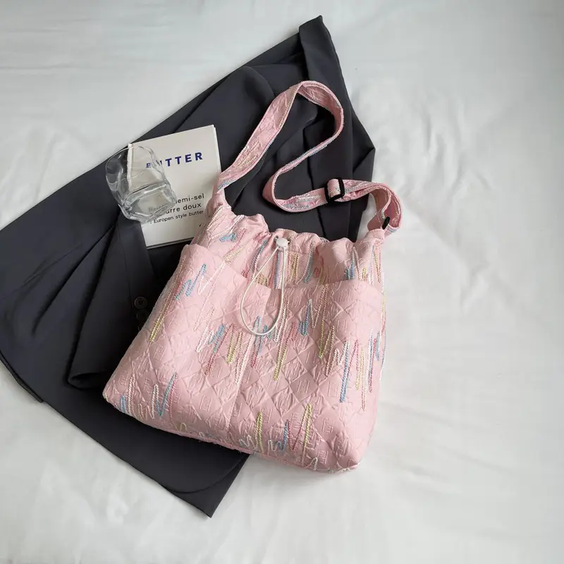 Casual Pink Embroidered Crossbody Bag for Women