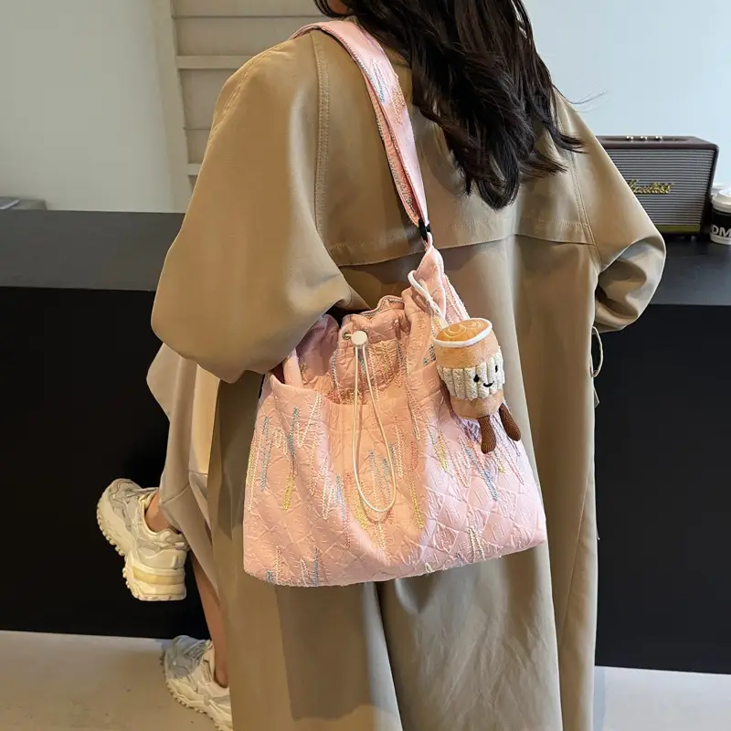 Casual Pink Embroidered Crossbody Bag for Women