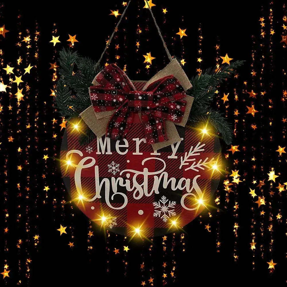 Christmas Wooden Door Decor with Bow and Stars - Image 7