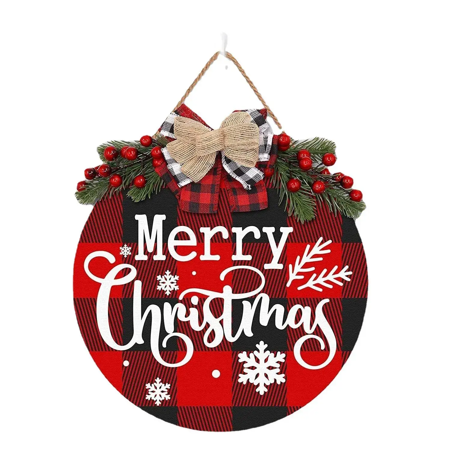 Christmas Wooden Door Decor with Bow and Stars - Image 10