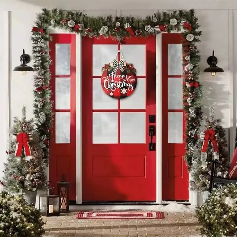Christmas Wooden Door Decor with Bow and Stars — feature 10
