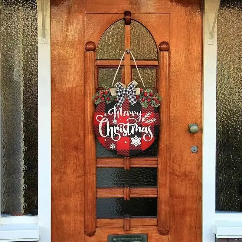 Christmas Wooden Door Decor with Bow and Stars — feature 11