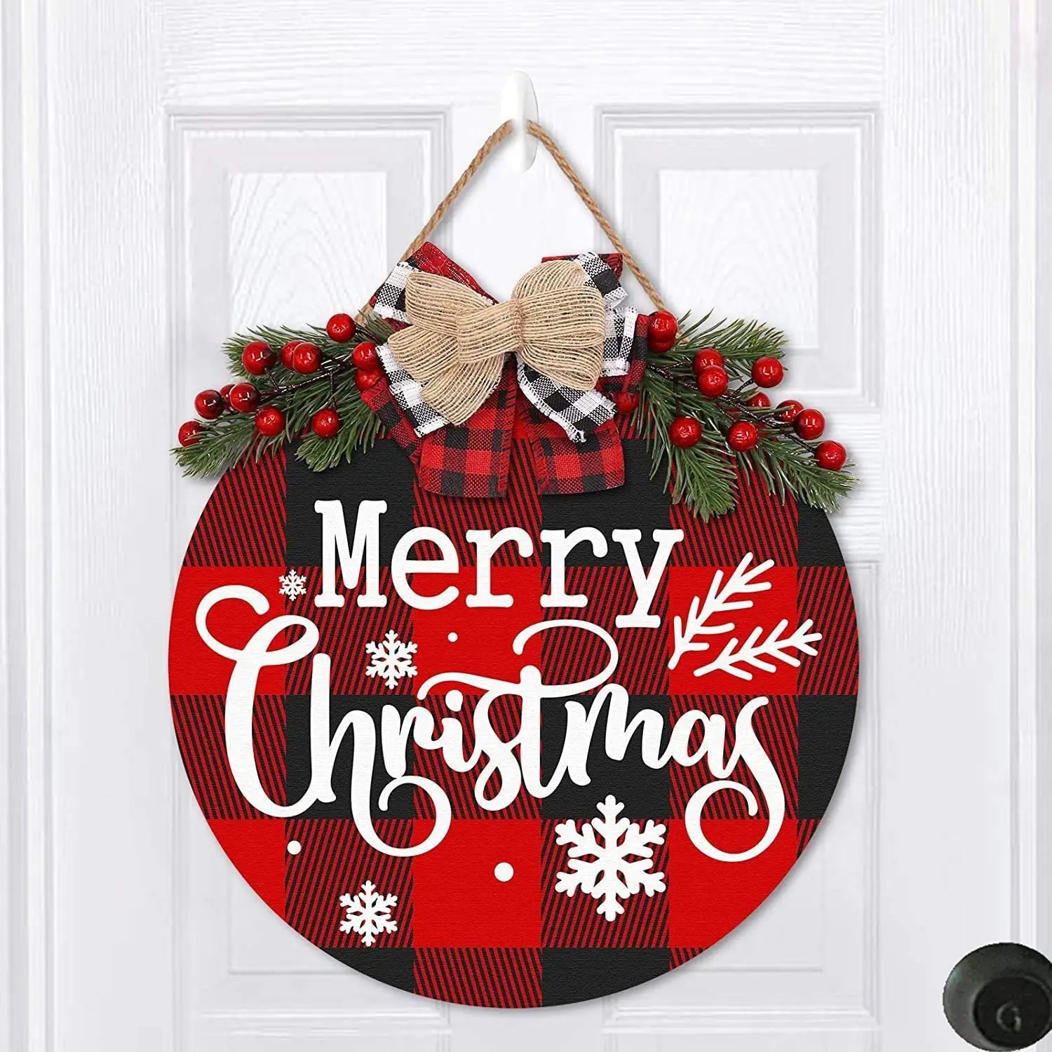 Christmas Wooden Door Decor with Bow and Stars — feature 6