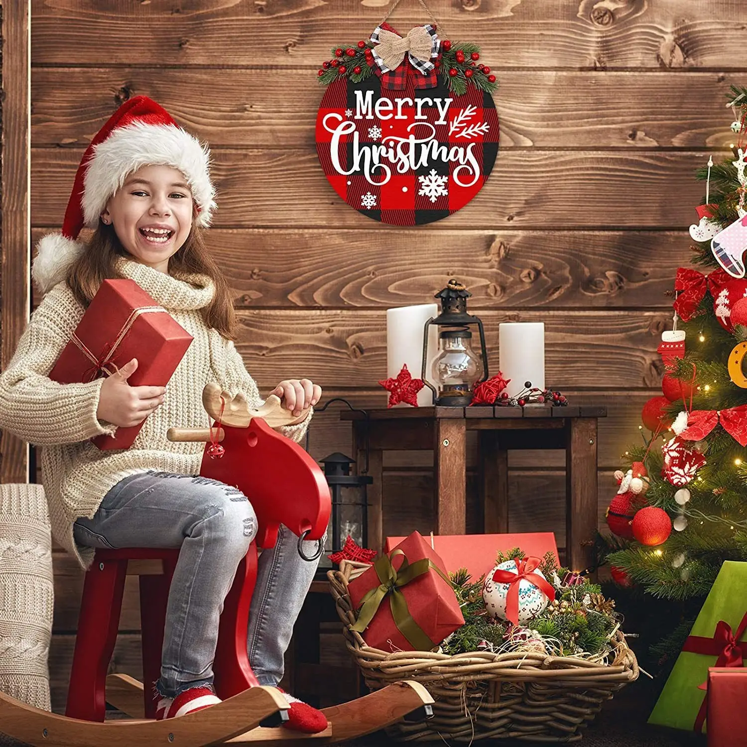 Christmas Wooden Door Decor with Bow and Stars — feature 9