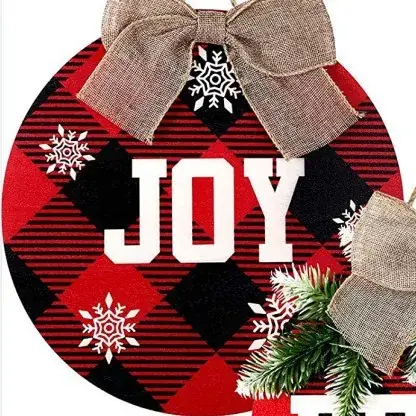 Christmas Wooden Door Decor with Bow and Stars - Image 2