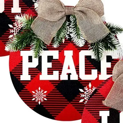 Christmas Wooden Door Decor with Bow and Stars - Image 3