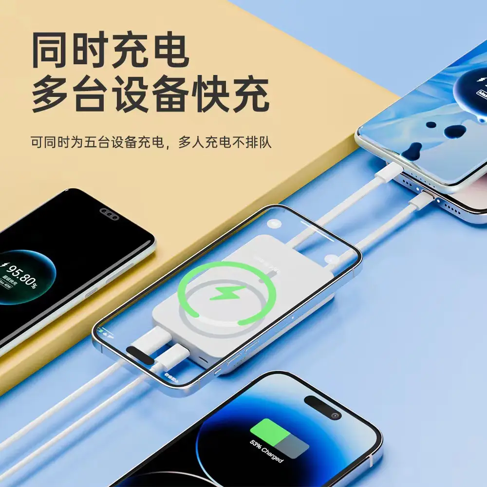 New mini magsafe magnetic wireless charging treasure PD fast charging 20w self-belt line fast charging mobile power bracket