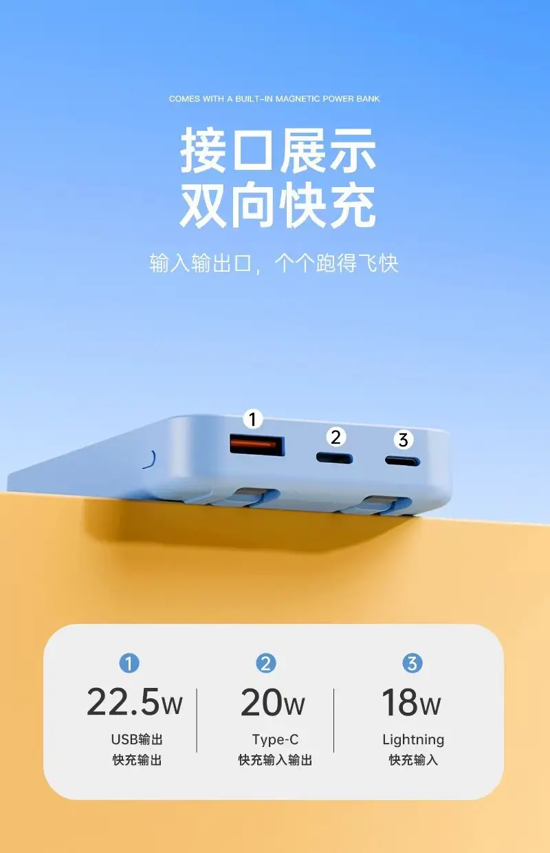New mini magsafe magnetic wireless charging treasure PD fast charging 20w self-belt line fast charging mobile power bracket — feature 7