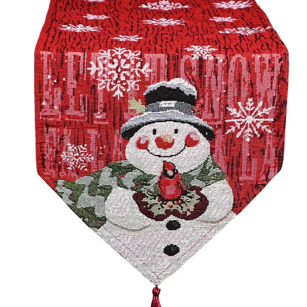 Christmas Snowman Table Runner Cotton Linen Red Grey - Image 2