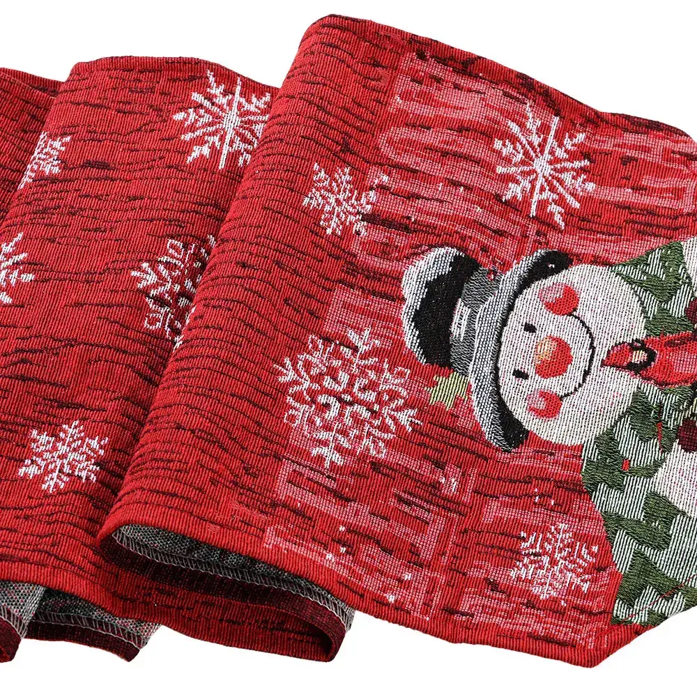 Christmas Snowman Table Runner Cotton Linen Red Grey - Image 4