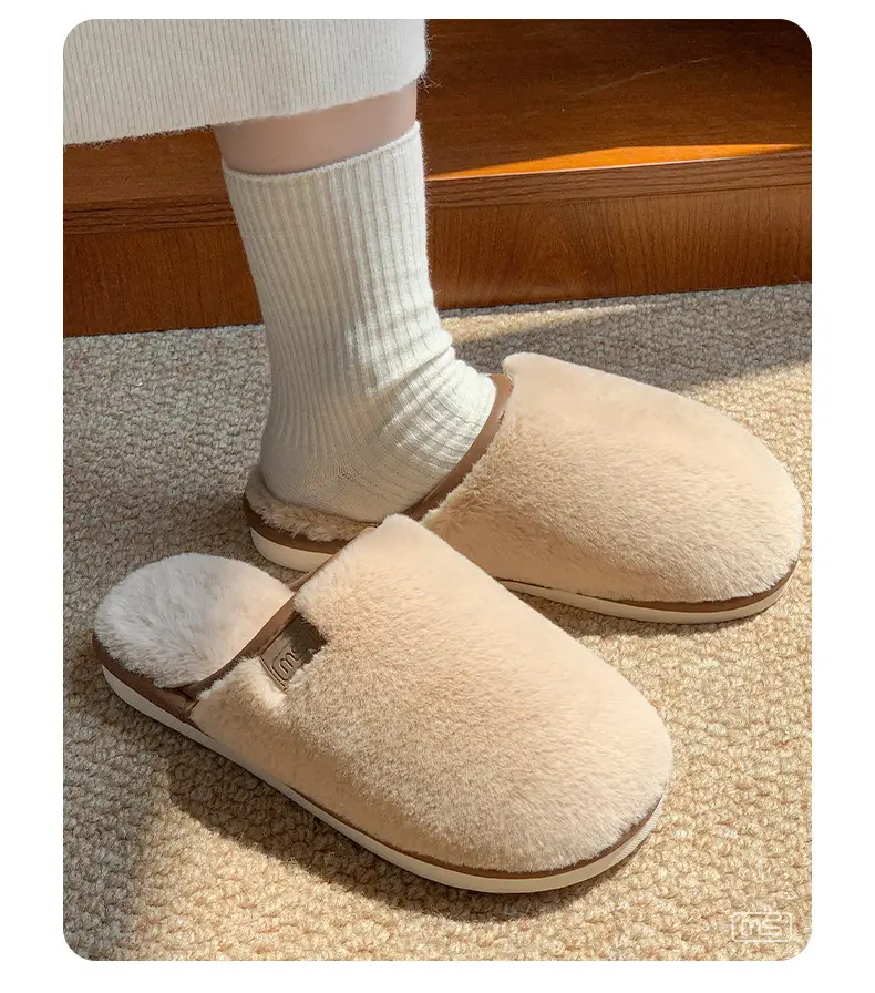 Cross-border home cotton slippers women's autumn and winter new indoor imitation rabbit fur fleece-lined warm non-slip wear-resistant lovers slippers — feature 5