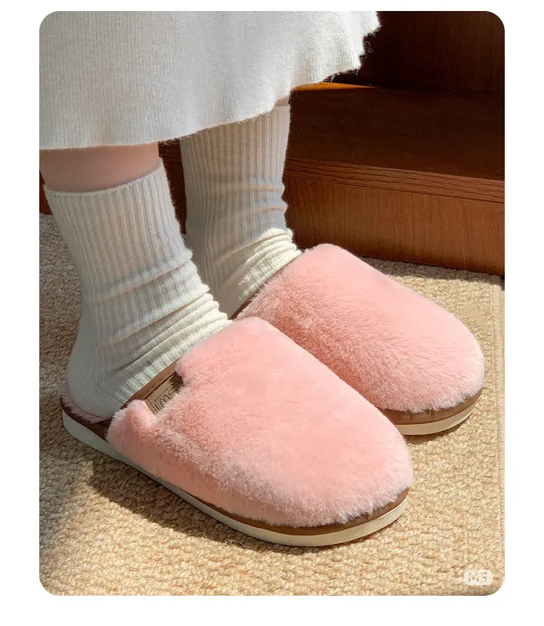 Cross-border home cotton slippers women's autumn and winter new indoor imitation rabbit fur fleece-lined warm non-slip wear-resistant lovers slippers — feature 7