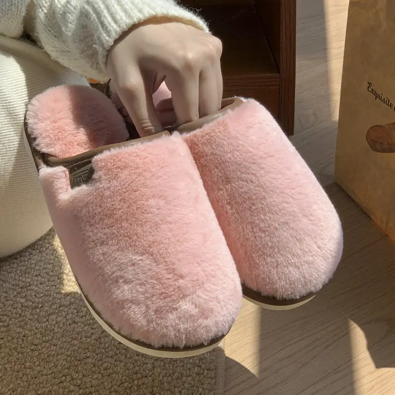 Cross-border home cotton slippers women's autumn and winter new indoor imitation rabbit fur fleece-lined warm non-slip wear-resistant lovers slippers