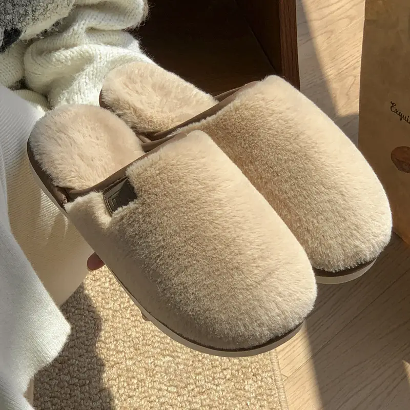 Cross-border home cotton slippers women's autumn and winter new indoor imitation rabbit fur fleece-lined warm non-slip wear-resistant lovers slippers
