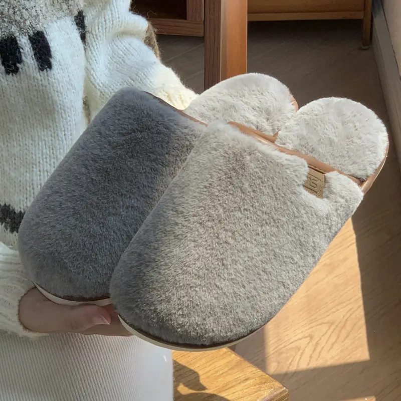 Cross-border home cotton slippers women's autumn and winter new indoor imitation rabbit fur fleece-lined warm non-slip wear-resistant lovers slippers