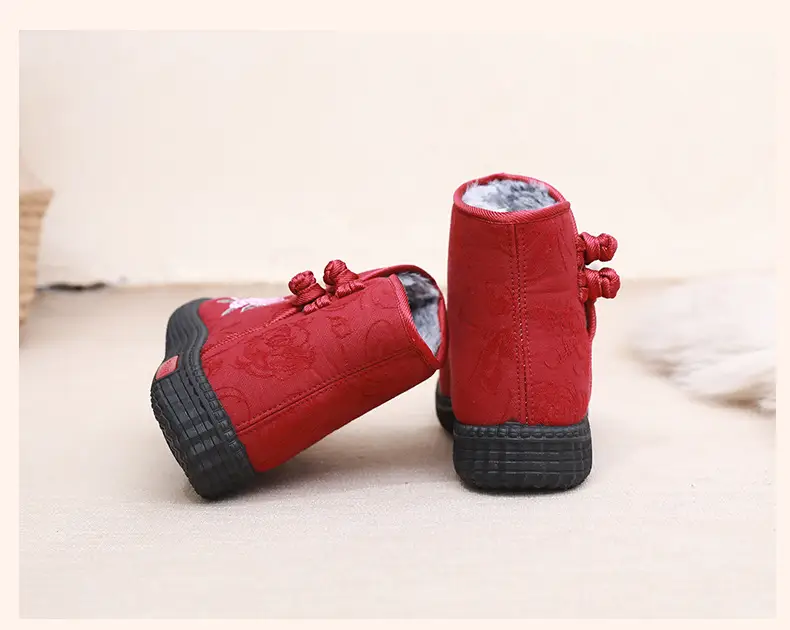 Old Beijing Cloth Shoes Middle-aged and Old Mother Cotton Shoes Soft Sole Non-slip Winter fleece-lined Warm Ethnic Style Embroidered High Boots — feature 17