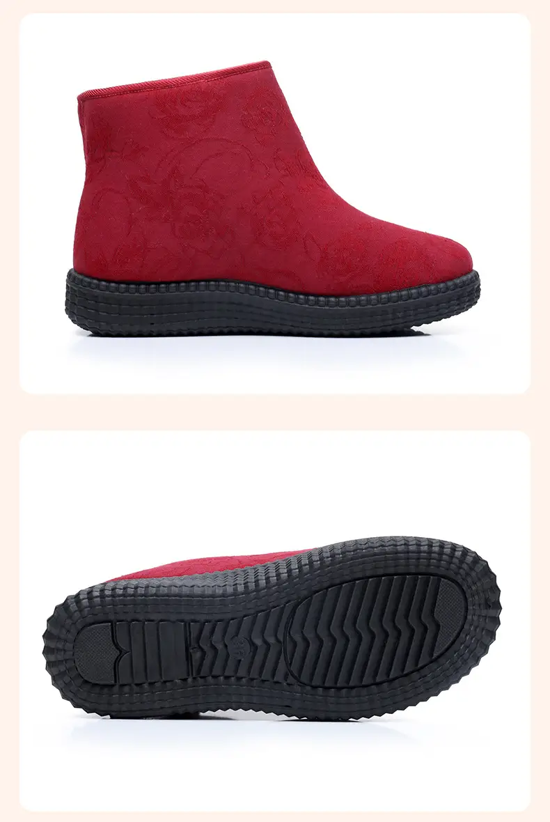 Old Beijing Cloth Shoes Middle-aged and Old Mother Cotton Shoes Soft Sole Non-slip Winter fleece-lined Warm Ethnic Style Embroidered High Boots — feature 37