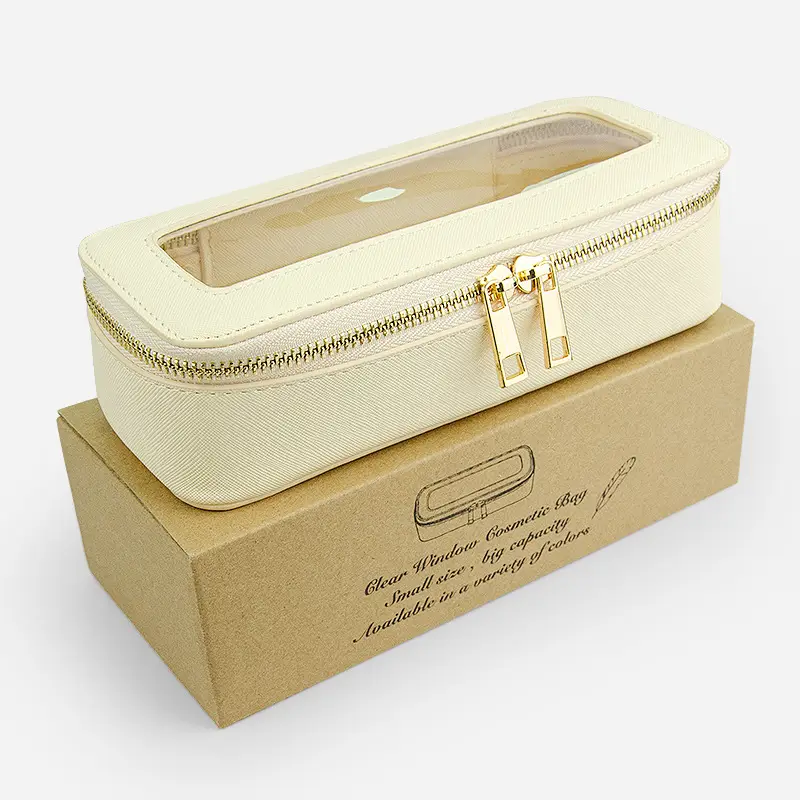 PVC Transparent Makeup Brush Storage Box Pink Gold Cream - Image 8