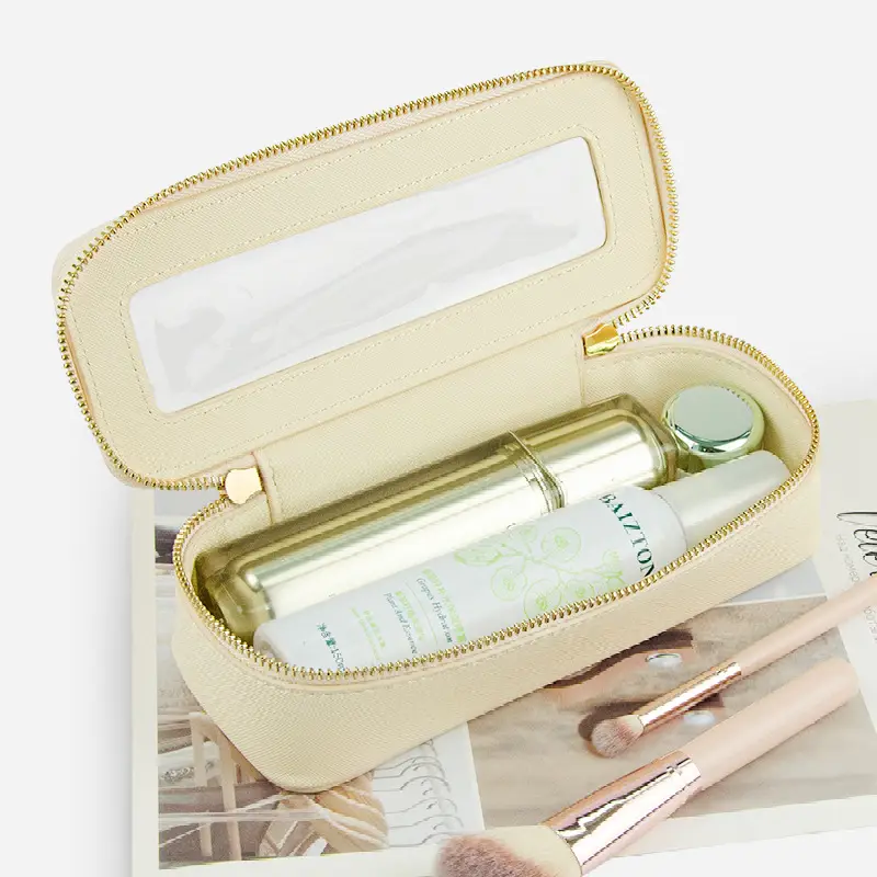 PVC Transparent Makeup Brush Storage Box Pink Gold Cream - Image 9