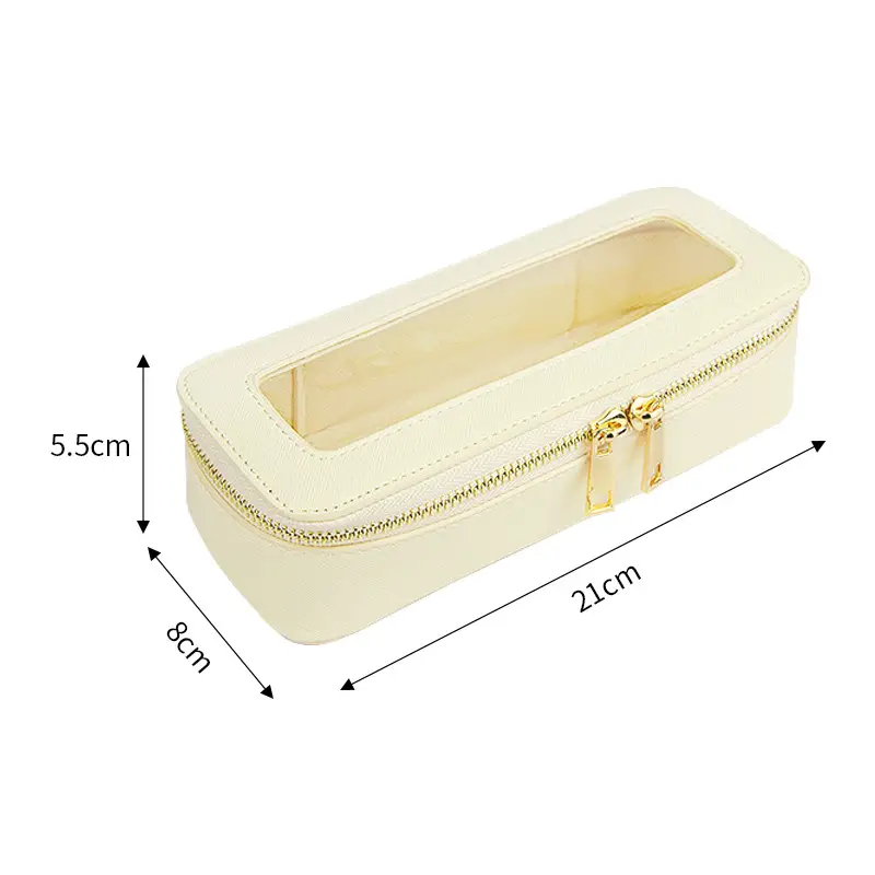 PVC Transparent Makeup Brush Storage Box Pink Gold Cream - Image 10