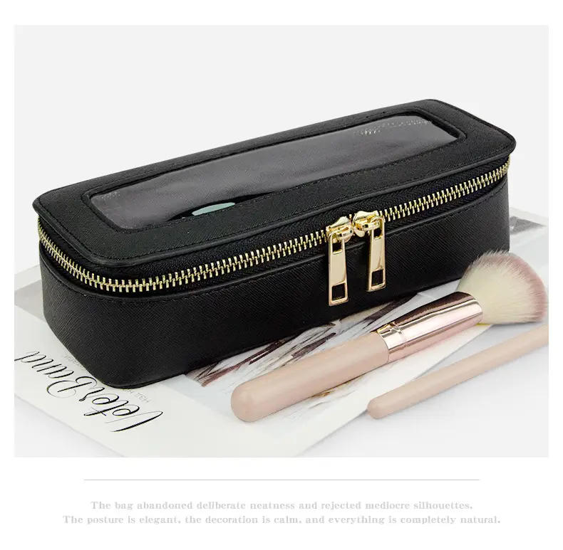PVC Transparent Makeup Brush Storage Box Pink Gold Cream β feature 11