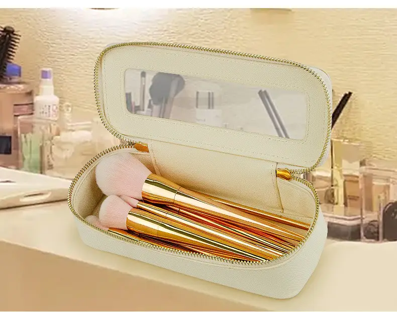 PVC Transparent Makeup Brush Storage Box Pink Gold Cream β feature 12