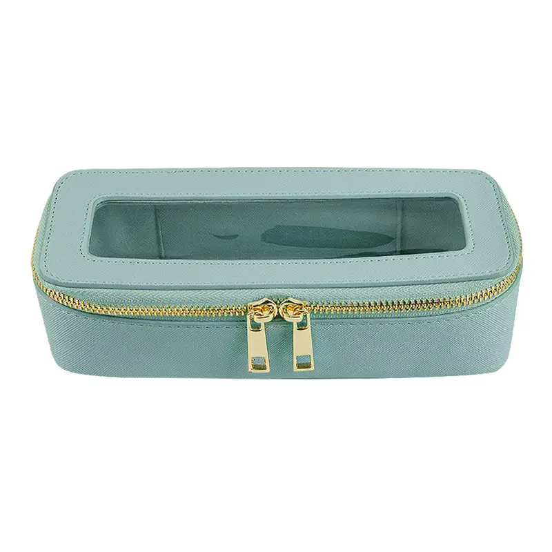 PVC Transparent Makeup Brush Storage Box Pink Gold Cream