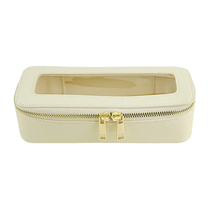 PVC Transparent Makeup Brush Storage Box Pink Gold Cream - Image 5