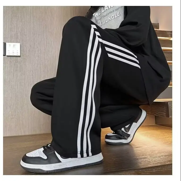 Men Grey Fleece Lined Straight Tube Pants with Stripes — feature 10